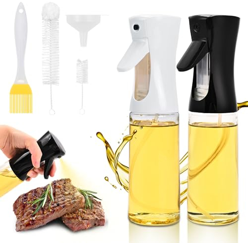 Dachiy 2 Pezzi Spruzzino Olio Per Friggitrice Aria, 200ml Spray Olio Cucina Antigoccia, Oliera Di Vetro Con Dispenser, Con Spazzole E Imbuto, Accessori Friggitrice Senza Olio