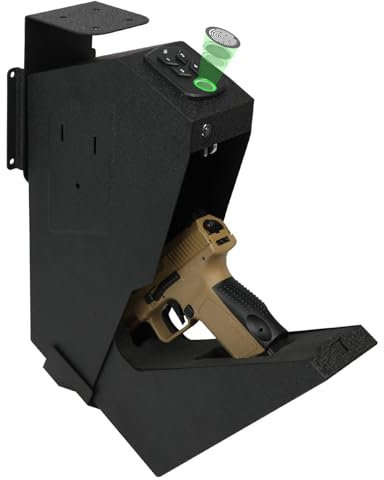 Caja fuerte para pistolas, caja fuerte biométrica para armas con tres formas de acceso rápido a huellas dactilares, contraseñas y llaves, caja fuerte para pistolas para 1 pistola para el hogar