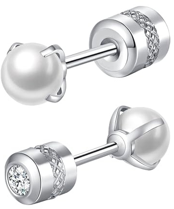 Mochity Örhängen Med Pärlor För Kvinnor, Örhängen i Allergivänligt 316L-Rostfritt Stål, 4 Mm Pärlor, Öronpiercing För Brosk Och Helix, Silver (A, silver, 3 mm)