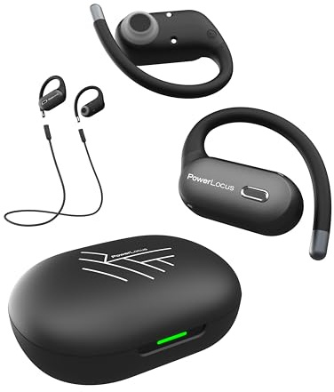 PowerLocus Cuffie Wireless Open Ear, Cuffie per Sport Bluetooth, Auricolari Orecchio Aperto con Gancio Flessibile, HD Stereo Suono, Vestibilità Comoda Conduzione Aerea, ENC Microfono e Impermeabile