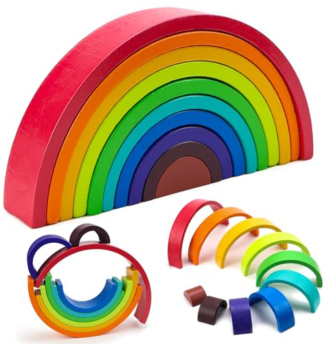 KOUHA Jouets en Bois Arc-en-Ciel, Blocs de Construction Arc-en-Ciel, Jouets empilables préscolaires, Arche de 10 pièces pour Enfants 18,5 x 9,5 x 3 cm