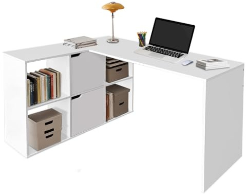 QLLY Schreibtisch L Form, Eckschreibtisch 120 cm mit Regal, Computertisch Bürotisch mit Stauraum, PC Tisch für Büro Arbeitszimmer Homeoffice, Eiche, 120x100x75 cm
