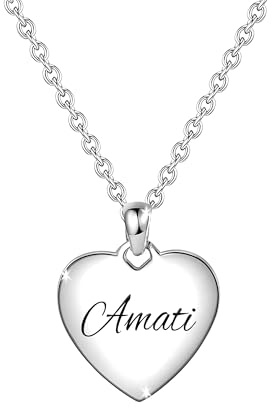 Collana Donna Amati Idee Regalo per Lei, Figlia, Amica, Mamma, Moglie, fidanzata, Natale Compleanno, collana a cuore Acciaio inox rifinito in oro bianco - con Cofanetto incluso (Collana - Amati)