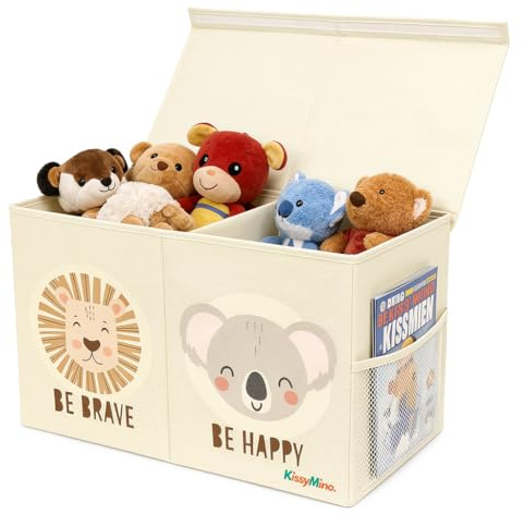 KissyMino - Baúl almacenaje juguetes infantil con tapa, Organizador juguetes infantil plegable, Cesta decorativa dormitorio, sala de juegos y guardería, Juguetero (Beige, Mediano)