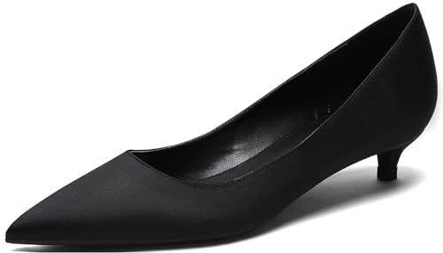 Zapatos De Noche Mujer Bajo Tacón Kitten Zapatos De Novia para Boda Y Formal Lujo Satén Ajuste Cómodo,Negro,36 EU