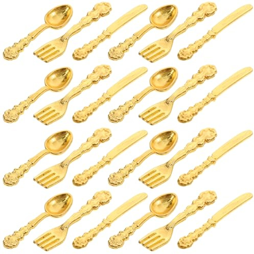 WHAMVOX Ensemble de 36 Mini Couverts en Alliage Doré pour Maison de Poupée 12 Pièces par Set Modèle de Vaisselle Miniature Décorative Accessoires la Cuisine pour Petite la Cuisine