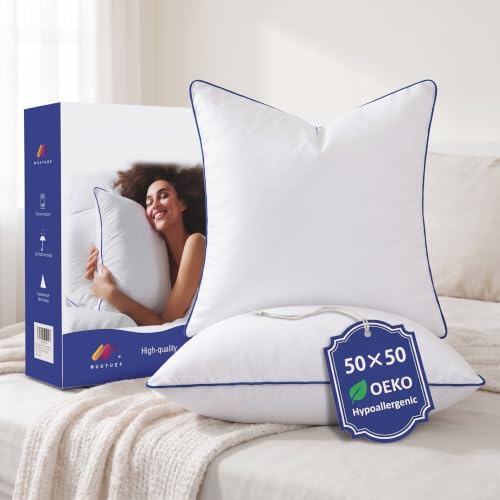 Wuuyuef Hypoallergenic Cushion Inserts 50cm x 50cm (Pack of 2) | Comfort & Support Square Cushion Filling for Sofa Living Room, Washable Cushion Inner