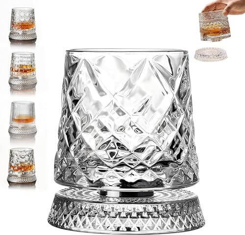DVDVBOOM Whiskey Glasses Rotatable Decompression - Whiskey Glasses Rotatable Crystal Glass 360 Degree Rotating Whiskey Glass Bourbon Glassware for Home Bar Birthday Holiday Parties Father's Day