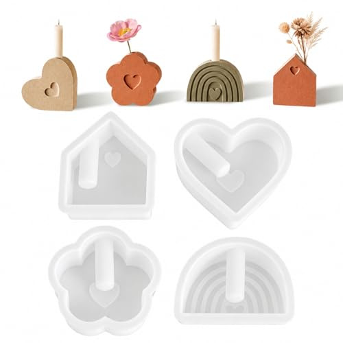 Shyllin Moule Bougie Silicone, 4 Pièces pour Plâtre, Résine et Vase DIY | Moules en silicone souples, faciles à démouler, pour bougeoirs, décoration maison et créations DIY
