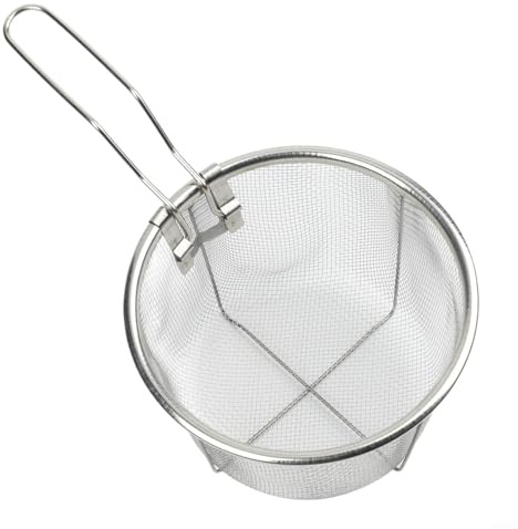 Cestello per friggere in acciaio inox, senza setaccio, include rete drenante, adatto per cuocere a vapore pollo, verdure e frutti di mare. Friggitrice portatile con manico, color argento (15 cm