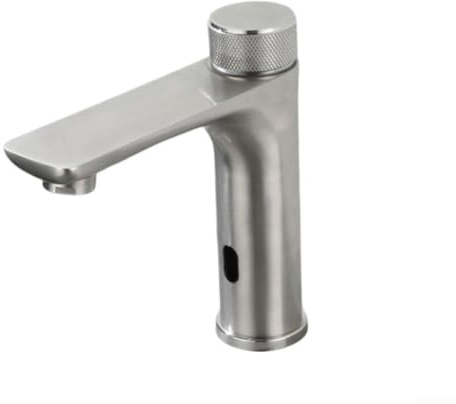 Grifo con sensor infrarrojo sin contacto hecho de acero inoxidable 304 para control de agua fría y caliente con volante ergonómico suave y uso higiénico manos libres en color negro o plateado (plata)