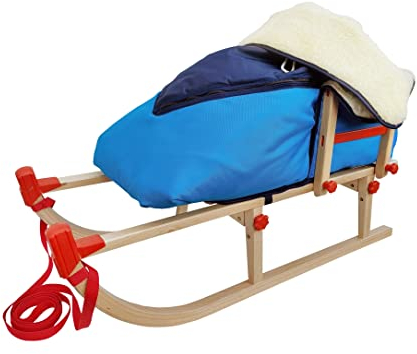 22–105 blauwolle de dossier de luge 105 cm avec dossier U Chancelière laine d'agneau, Luge Traineau en bois Davos