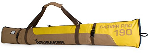 BRUBAKER Skitasche Carver Pro Braun Gelb - Gepolsterter Skisack für 1 Paar Ski und Stöcke - Reißfester Ski Bag - 190 cm
