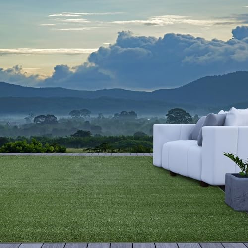 iCustomRug Indoor/Outdoor Turf Carpet, Sythentic Grass in Lawn Green 12'X12' Low Pile Artificial Grass with No-Fray Bound Pre-Finished Edges