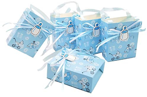 JZK 24 x Bleu Bébé Douche Faveur Sac Garçon Mini en Papier pour Fête d'Anniversaire, Baptême