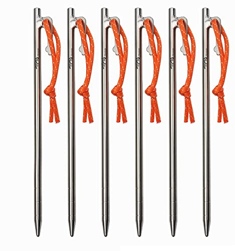 TiTo Titanium Tent Pegs Stakes Lightweight Snowfield Grassland Heavy Duty Tent Nails for Outdoor Camping Hiking and Plant Support Garden Stakes 4pcs/6pcs (8×240mm-6pcs)