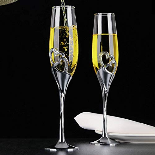 2-Piece Creative Heart Set Champagne Flutes, Champagne Glass Set Wedding Crystal Glasses Toasting Cups Gift Sets for Couples, Gift for Wedding, Anniversary, Christmas (Gift Box 2 Pack)