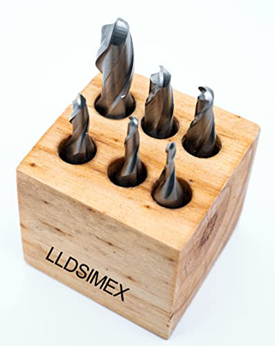 LLDSIMEX M2 HSS 6PC Set Ball END Two Flute END Mills Set 1/8 3/16 1/4 5/16 3/8 1/2