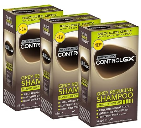 Just For Men - Control GX Grey Reducing Shampoo für graues Haar, mit Kokosöl & Aloe Vera, neue verbesserte Formel – alle Farbtöne, 118 ml - 3er Pack