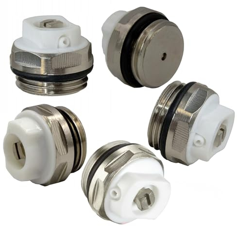 NOVANETUS 5 valvole di sfiato per radiatori, 1/2, in ottone nichelato, con testa in plastica girevole