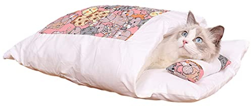 COMFOLIVING Katzen-Schlafsack, halbgeschlossene Dicke Katzen-/Hundehöhle, Dickes Plüsch, warmes Bett, waschbare Höhle, Hideaways, tragbare, Haustiermatte, Wärmekissen für Haustiere