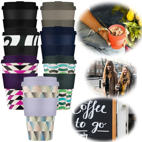 LS-LebenStil Ecoffee Cup Magnificent Grau Blau 400ml PLA Premium Coffee to Go Becher Wiederverwendbar