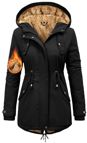 Nadeer Manteau Femme Hiver Polaire Chaud Veste Parka Manteau à Capuche Manches Longues Blouson Zippé Outercoat avec Poches