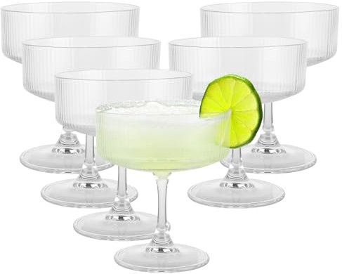 LDXDRU 6er Set Vintage Coupe Gläser, 200 ml Gerippte Champagner Schalen, Sektschalen, Cocktailgläser für Champagner, Espresso Martini, Margarita, Desserts