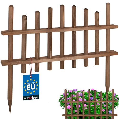 KOTARBAU® Gartenzaun zum Stecken aus Kiefernholz - Imprägniert Wenge 60 cm Deko Staketenzaun Beetzaun Zierzaun Beetumrandung Vorgartenzaun