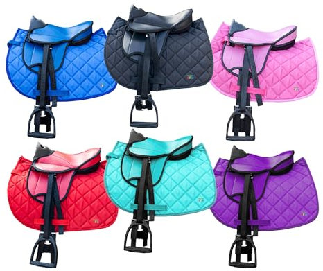 Brama West Kinder Shetty Sattel Set „My Little Pony“ | Sattel für Shetty Pony Holzpferd Plüschpferd | mit Satteldecke, Sattelgurt, Steigbügel & Steigbügelriemen - Rot