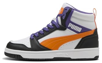 PUMA Unisex barn Rebound V6 Mid JrSneaker, Puma vit orange glo Puma svart, 38.5 EU