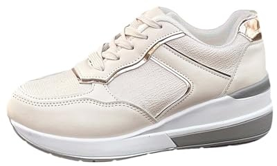 Baskets à talon compensé pour femme - En cuir - Confortables - Confortables - Légères et respirantes - Résistantes - Tendance - Pour le travail - Confortables, Blanc., 39 EU