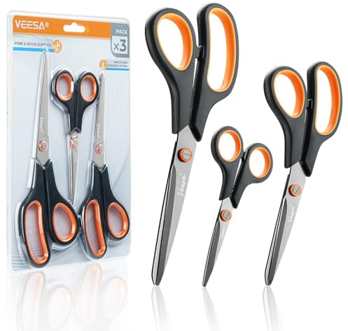 3 Pack Titanium Scissors All Purpose (5.5’’, 7.5’’, 8.5’’), Ergonomic Grip, Non-Stick Stainless Steel Scissors Set for Office School Sewing Crafting Cutting Fabric Paper