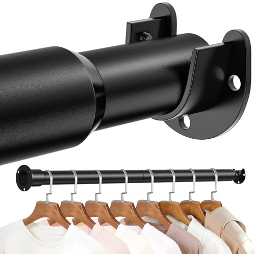 Mavivegue Wardrobe Rails and Fittings, Adjustable Clothes Rail, Extendable Wardrobe Rail, Heavy Duty Metal Clothes Rail Pole, Wardrobe Pole for Wardrobes, Windows, Bathroom, Black, 43cm-251cm