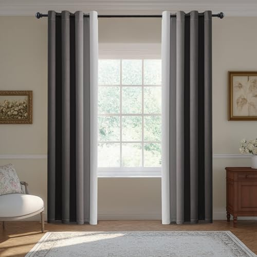 BellaHills Sfumato 100% Tende Oscuranti Con Anelli 2 Pezzi, Poliestere Camera da Letto Fonoassorbente Per Cameretta Bambini Soggiorno, L140 x A145 cm, Grigio