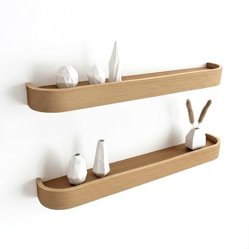 MATERIUM® „ARC“ Wandregal Holz – 2er Set – Schweberegal mit Echtholz-Furnier – Minimalistisch & funktional – 58 cm Floating Shelves, Ablage für Wohnzimmer, Küche, Flur, Bad und Co. (Eiche 2X)
