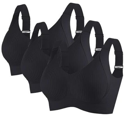 3 Piezas Sujetador Deportivo Mujer Alto Impacto Talla Grande Sujetador Sin Aros Push Up Bandolera Ajustable con Relleno Suaves Cómodo Sostenes de Mujer Sin Costuras Transpirable Sports Bra