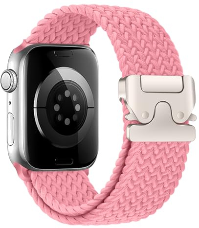 AiiBowy Flätat band kompatibelt med Apple Watch Armband 46 mm 45 mm 44 mm 42 mm 49 mm, Nylon Sport Loop elastiskt armband för iWatch Ultra 2/Ultra/SE 2/SE/Series 10/9/8/7/6/5/4/3/2/1 Rosa