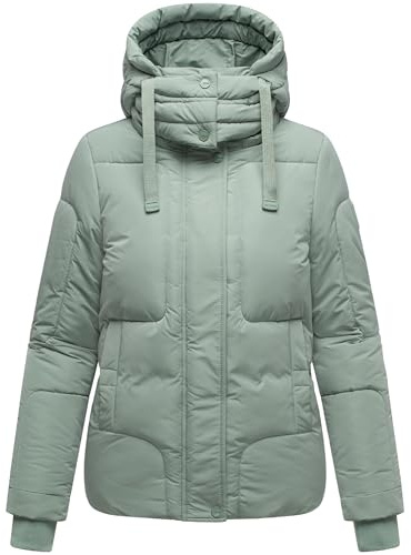 Navahoo Damen Winterjacke warme Steppjacke mit warmem Fleece-Futter und Abnehmbarer Kapuze Zauberlicht 14 Smokey Mint Gr. M
