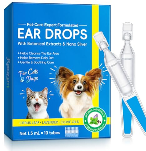 Ear Drops for Dogs - Cat Ear Drops with Botanical Extracts & Nano Silver | Dog Ear Drops for Gentle Cleansing & Soothing of the Ear Area | Gentle Otic Rinse for Dogs & Cats - 1.5ml*10 (1) (White)