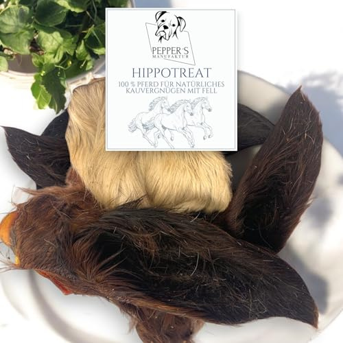 Pepper's Manufaktur Hippotreat – Oreja de caballo con pelo para perros, bocadillo masticable natural 100% de caballo, proteína única, cuidado dental ideal y empleo apropiado para la especie (5