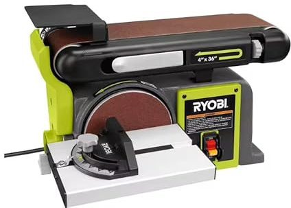 RYOBI BD4601G 4 in. x 36 in. Belt & 6 in. Disc Sander, Corded Benchtop Combo, Adjustable Belt Angle, Cast Iron Base, Woodworking Sanding Tool
