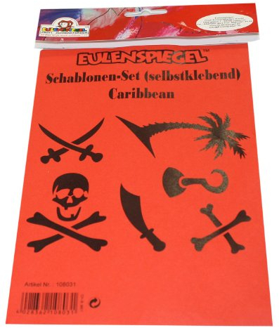 Eulenspiegel 108031 - Tattooschablonen Set of the Carribbean, selbstklebend, Piraten, für Karneval, Kindergeburtstag, Mottoparty