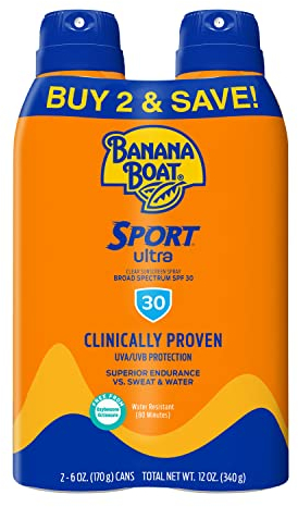 Banana Boat Ultra Mist Sport Performance Broad Spectrum Sun Care Twin Pack Sunshine Screen Spray – SPF 30, 6 Ounce by Banana Boat