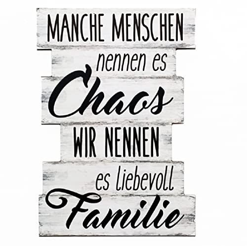 Bada Bing Holz Planken Schild Bild Familie Chaos schwarz weiß 29 x 20 cm DIN A4 - Wandschild Holzbilder Spruch Vintage Wandbild Geschenk Deko für Wohnzimmer