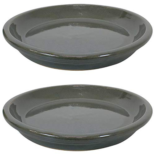 Sunnydaze 9-Inch Ceramic Plant Saucers - Plant Drip Trays for Outdoor Planter Flower Pot Drainage - Set of 2 - Gray
