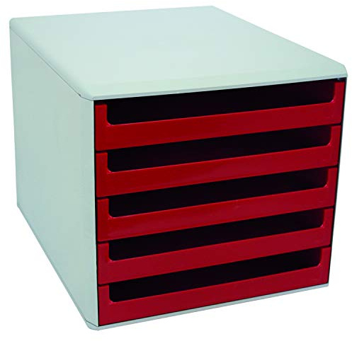 Metzger & Mendle Schubladenbox Zweifarbig Hellgrau/Rot 5 Schübe A4/C4 Formate Made in Germany Hochwertige Verarbeitung 35.7 cm x 28.5 cm x 26.5 cm