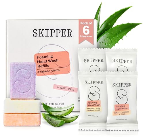 Tirtyl Skipper Foaming Hand Soap Tablet Refills - 6 Pack - 1.5L total (6x 250ml) - Rebranded - Compostable Packaging - Variety Fragrance Pack