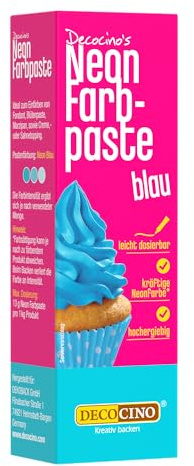 Decocino Neon Lebensmittelpaste blau – hochdosierte Lebensmittel-Farbe – zum Einfärben von Kuchen, Torten, Muffins, Cupcakes – geschmacksneutral