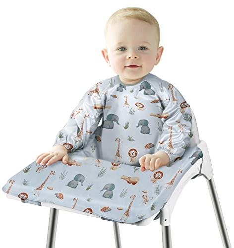 Vicloon Lätzchen mit Ärmeln Baby Ärmellätzchen Befestigt Sich an Ihrem Hochstuhl, Baby Lätzchens mit Ärmeln Wasserdicht für Jungen Mädchen Kleinkind Fütterung Lätzchens Schürze（Blau）